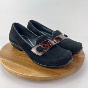 Dansko Olena Leather Black Suede Office Slip On Womens Clogs Shoes EU 36 Comfort